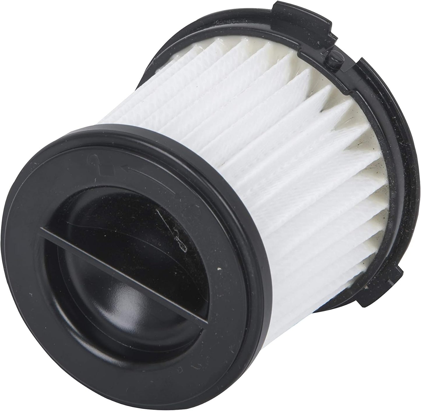 white screwable hepa filter for the onyx dust extraction system on a white background black plastic
