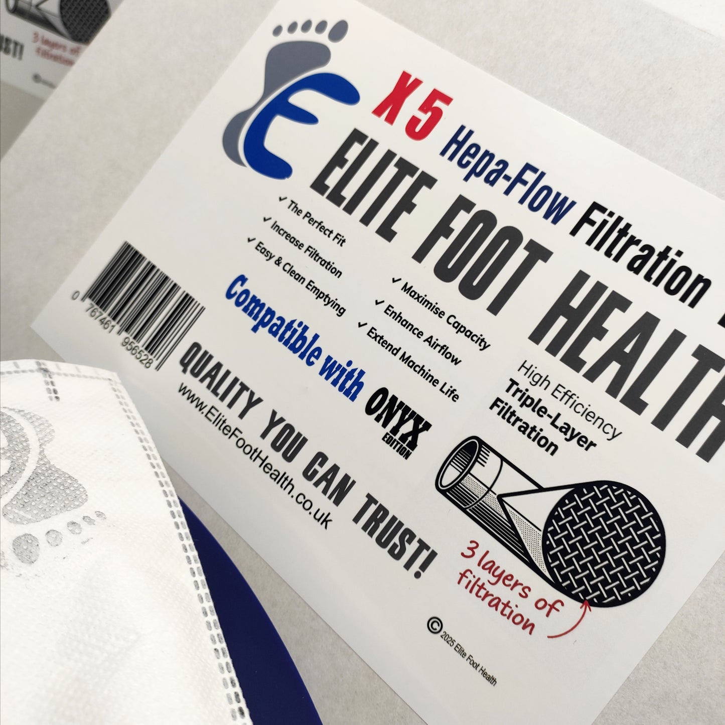 Elite Foot Health product packaging with branding and product details.
