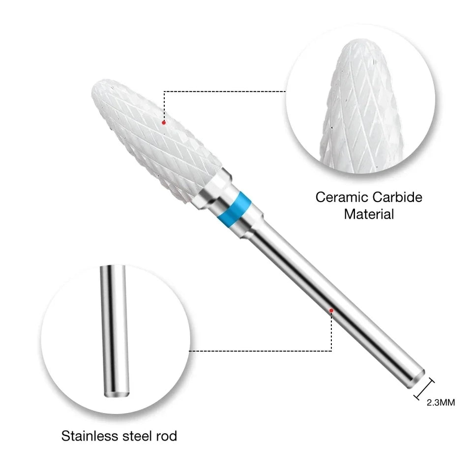 Ceramic white cone tear pear cutting podiatry foot health practitioner chiropody burr drill bit extra fine medium extra course yellow red blue green black