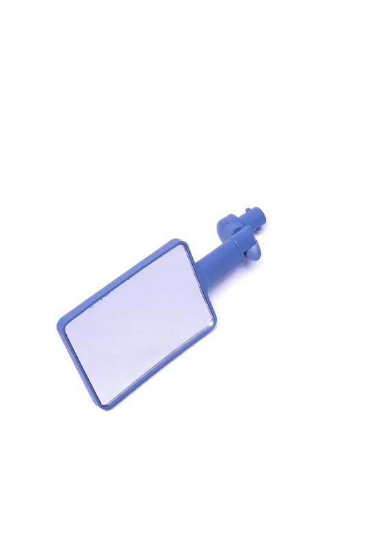 A blue plastic rectangular mirror with rounded corners and a mounting bracket, shown on a plain white background. Telescopic foot inspection mirror designed for diabetic foot care and monitoring hard-to-reach areas of the feet.
