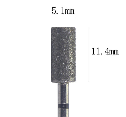 closeup of the dimensions of a diamond burr black on a white background with dimensions