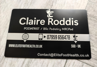 laser engraved black metal business card