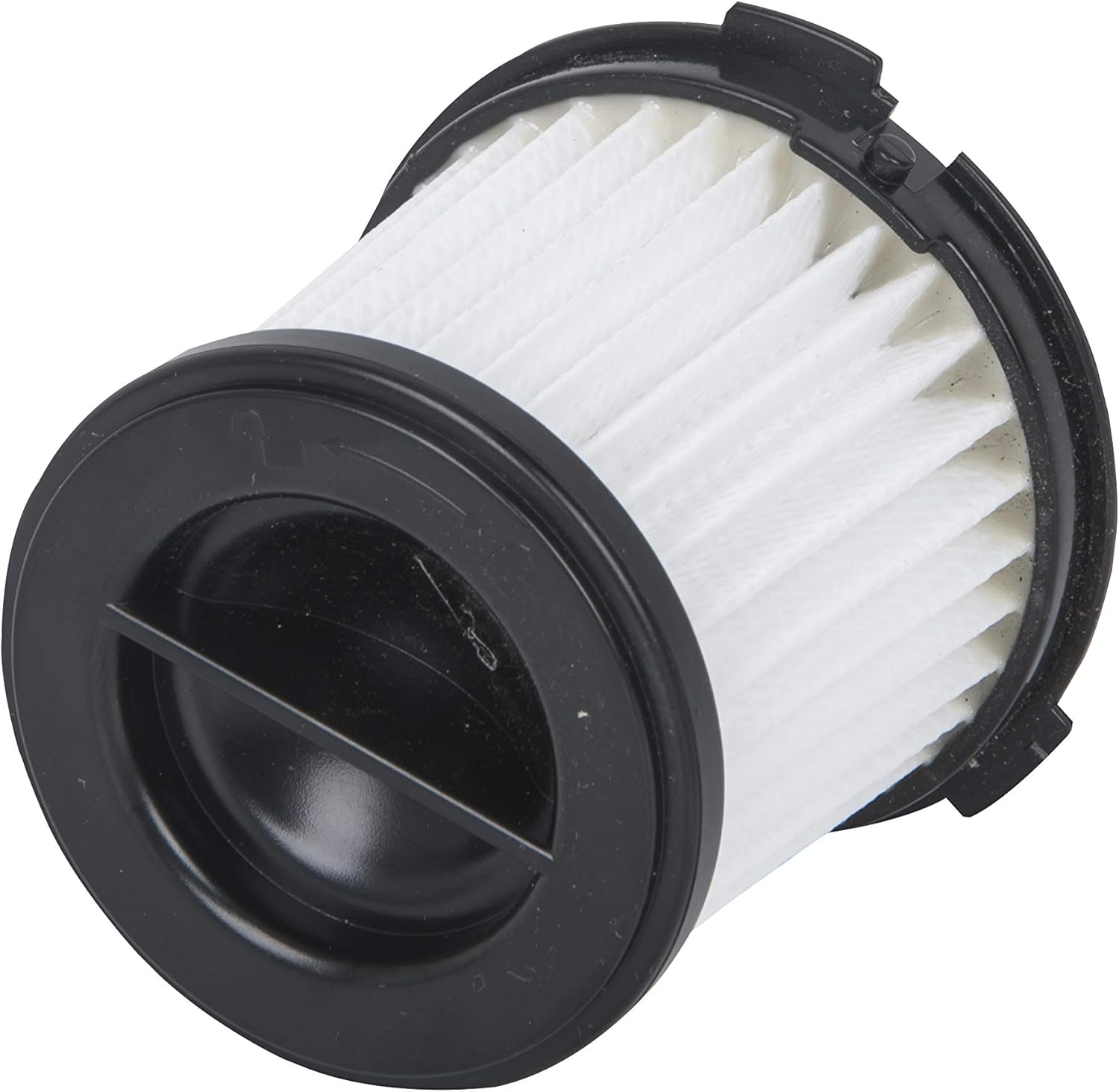 white screwable hepa filter for the onyx dust extraction system on a white background black plastic