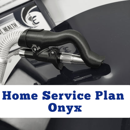A mobile extraction drill with a black handle and silver body, with the text 'Home Service Plan Onyx' overlayed.